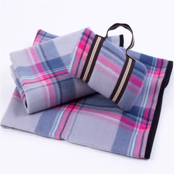 portable Plush fleece pillow blanket wholesale knitted plaid blanket with travel portability 